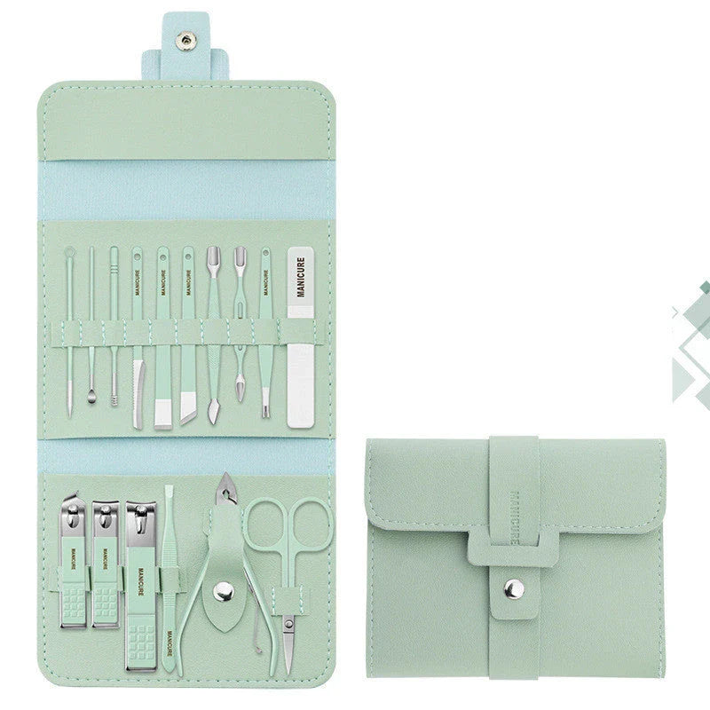 Premium 16-Piece Manicure and Pedicure Tool Set in Portable PU Leather Case