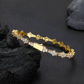 Spring fastener bracelet with inlaid zircon, 6.5mm wide copper chain, gold finish, unisex hip hop style