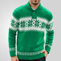 Men's green long sleeve thick jacquard knitted pullover sweater on model