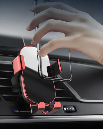 Black sucker car phone holder mounted on dashboard with phone clamped, showing suction base and USB cable, 12cm height