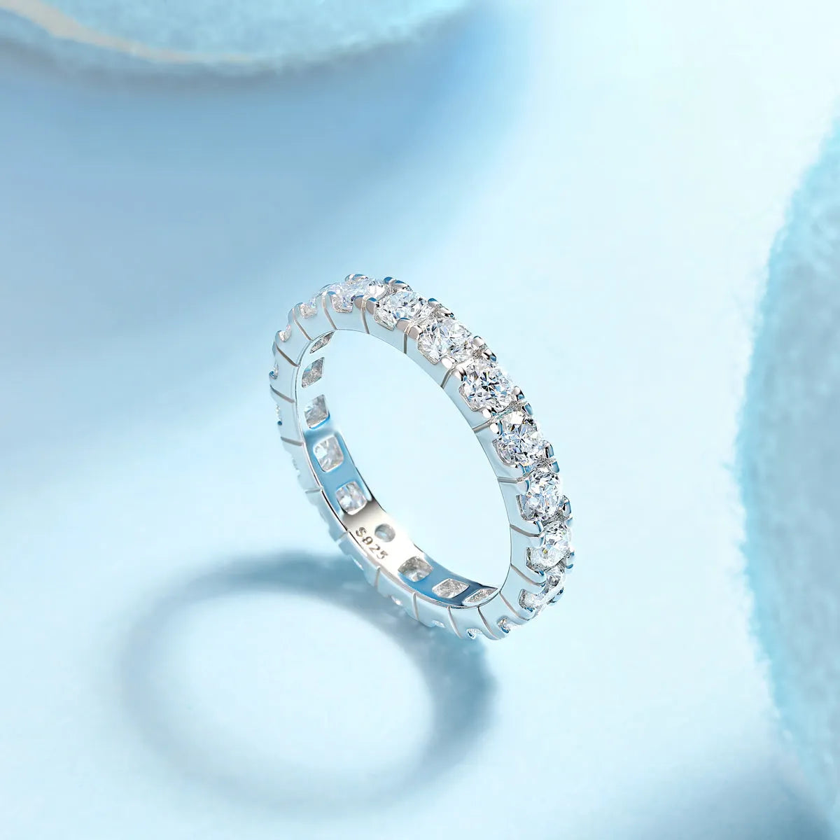 Van Gogh Starry Sky wedding ring set with 0.1-carat moissanite in S925 silver platinum plated, gift box
