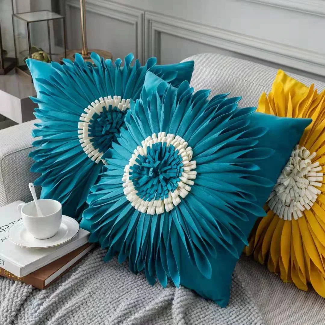 Luxurious velvet throw cushions with elegant 3D chrysanthemum embroidery, available in a range of sophisticated colours.