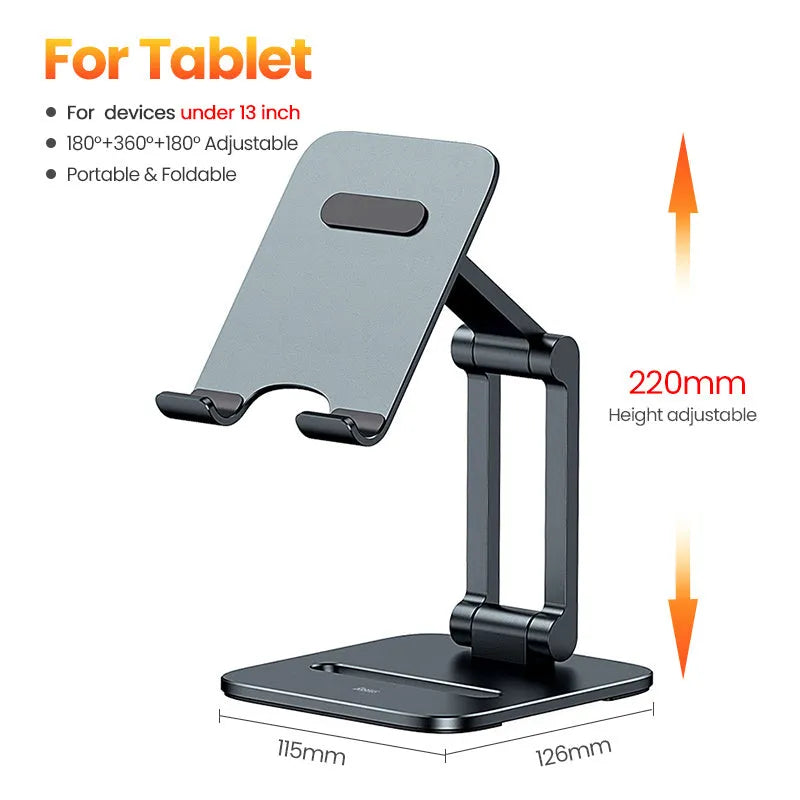 Deep space grey aluminium folding stand for tablets and mobile phones