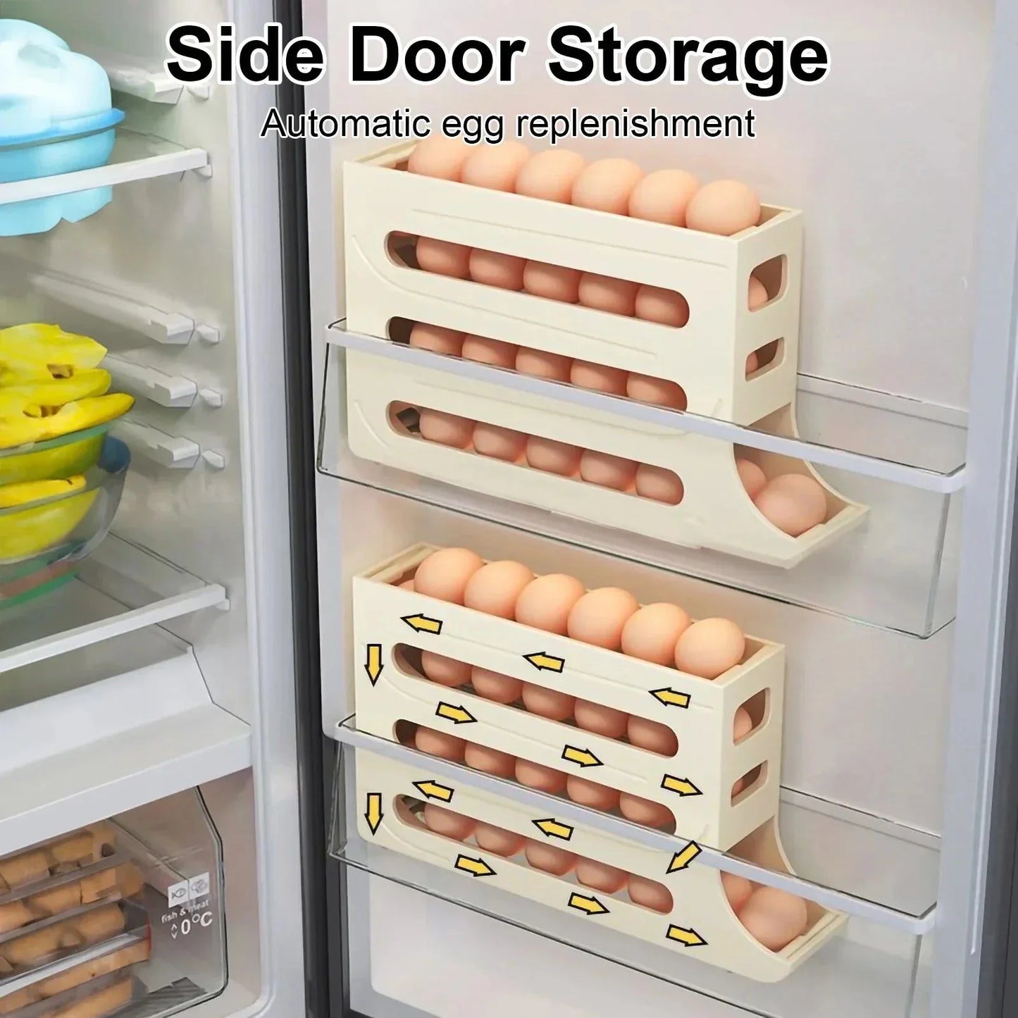 4-layer automatic egg roller for refrigerator side door, holds 30 eggs