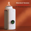 Portable USB-charged baby bottle warmer showing wrap-around design for universal bottle fitting