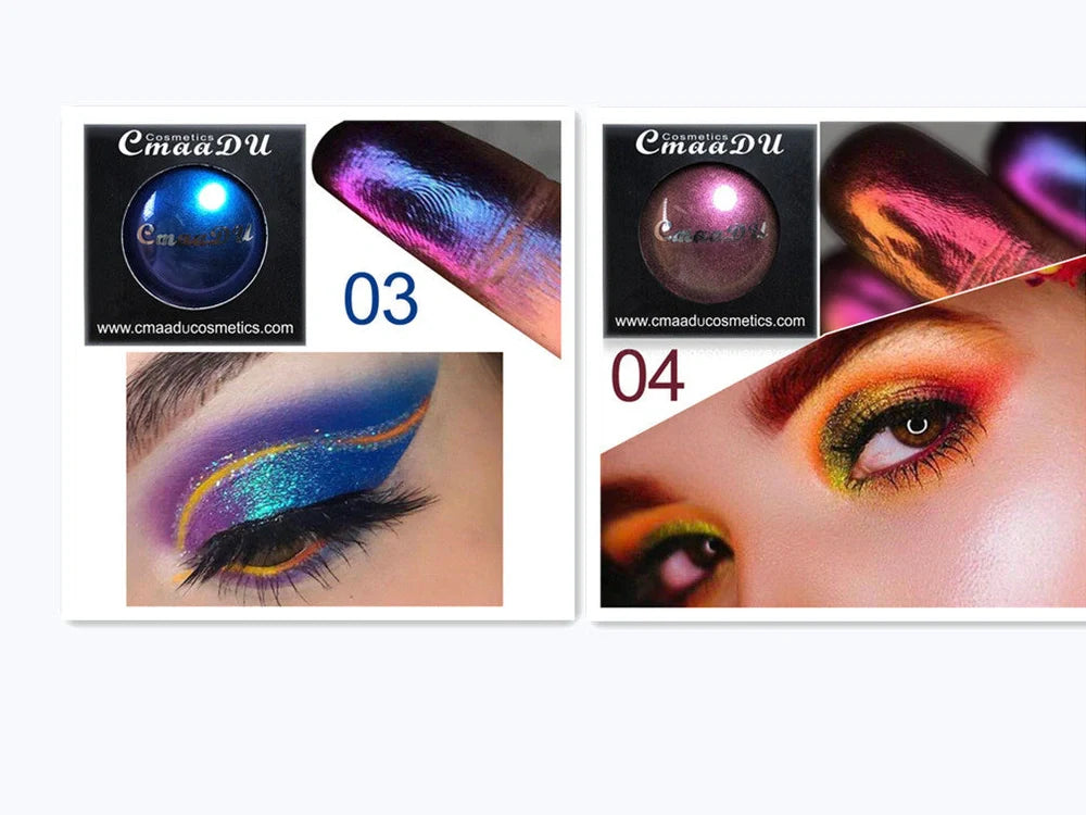 Chameleon Light Change Eyeshadow Palette showing colour transformations under different lighting conditions