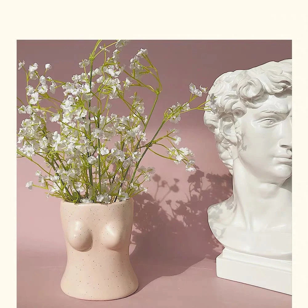 Handcrafted human body ceramic vase with pink and black dots, European style