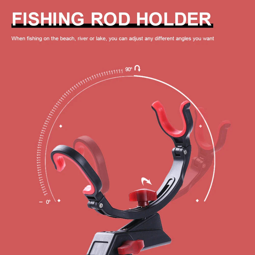 Adjustable fishing rod holder with 360-degree swivel and 120-degree tilt for secure, hands-free shore, river, and lake fishing