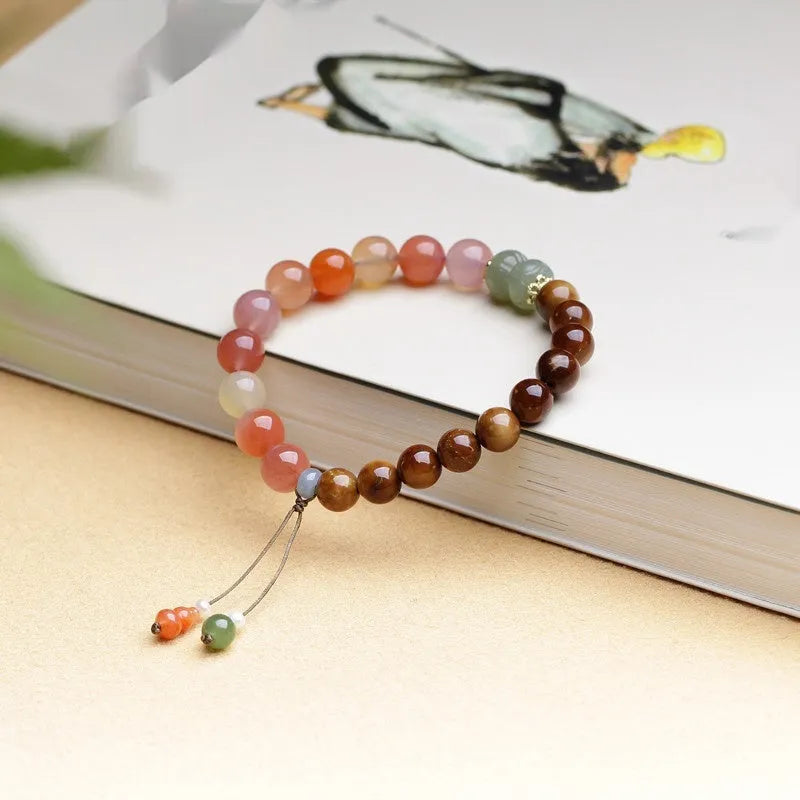 8mm diamond-shaped agate bracelet with persimmon decorative elements for women