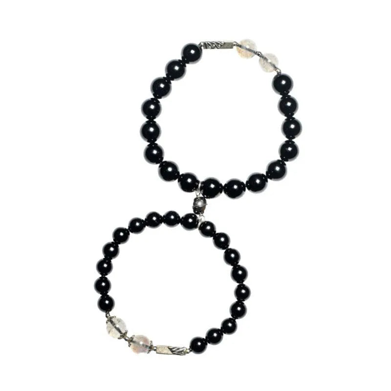 Obsidian Buddha beads couple bracelet DIY kit with 8mm and 10mm natural stone beads on string