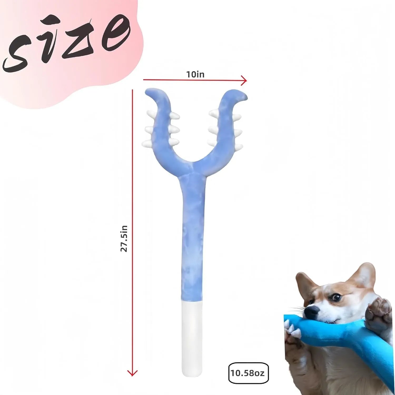 Blue plush cat wand toy with foam filling measuring 70cm length for indoor cat play