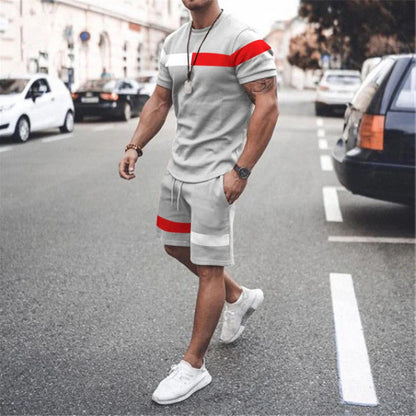 Men's Athletic Leisure Patchwork Short Sleeve Fitness Suit in various colours
