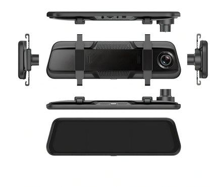 10-inch dual recording dash cam mounted as rearview mirror with 170-degree front and rear cameras