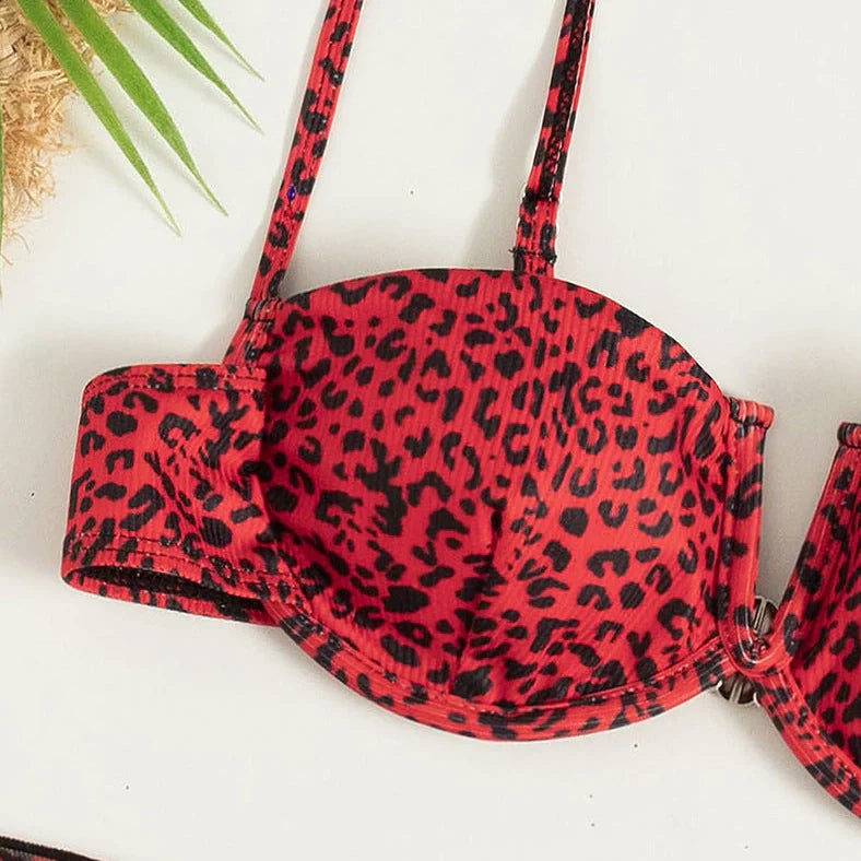 Three-piece floral bikini beach dress set with matching skirt in multiple colour options