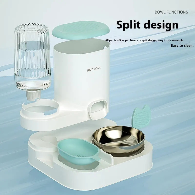 Cat automatic water fountain with stainless steel food bowl in avocado green colour