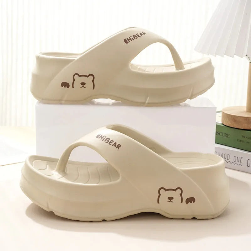 Thick-soled non-slip EVA flip flops for women, fish mouth toe, available in beige, khaki, black, pink, size 35-40