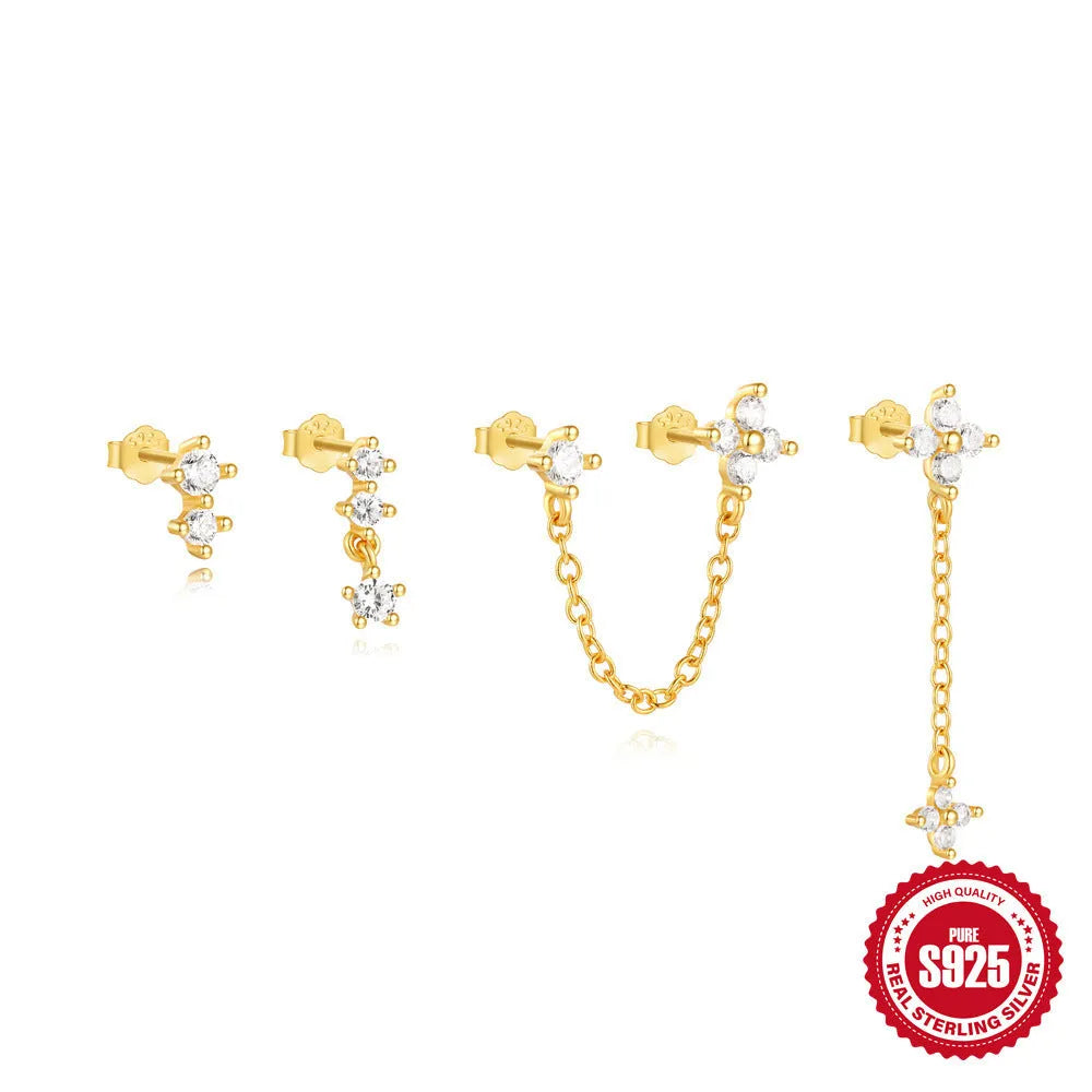 S925 sterling silver geometric clover petal earrings with electroplated gold finish for women