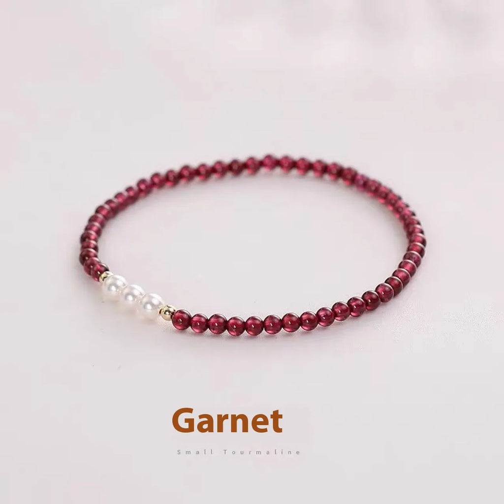 Women's artificial pearl bracelet with New Chinese garnet crystal beads in 3mm or 4mm size options