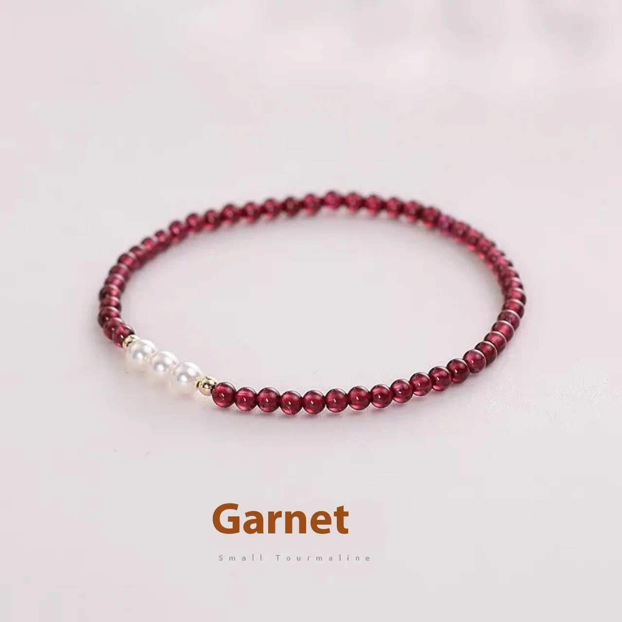 Women's artificial pearl bracelet with New Chinese garnet crystal beads in 3mm or 4mm size options
