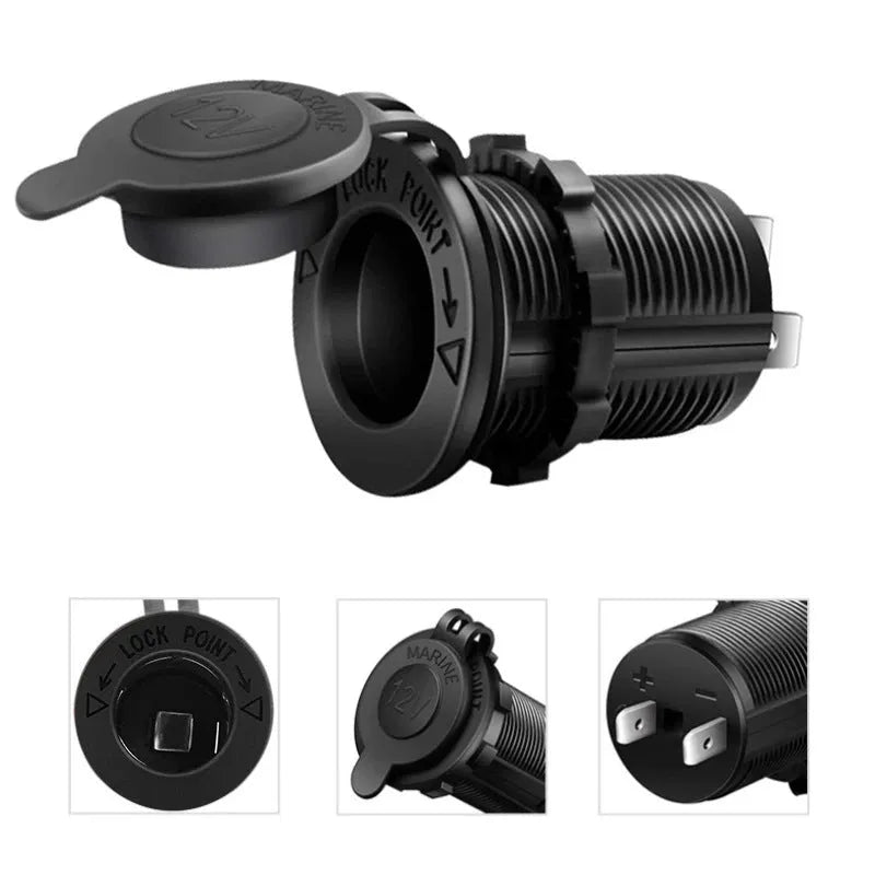 Waterproof ABS vehicle cigarette lighter socket with 12V output and 2.8cm hole size for car modification