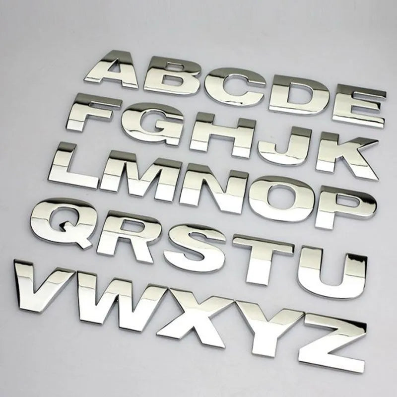 Metal zinc alloy 3D car letter stickers showing black and silver alphabet characters