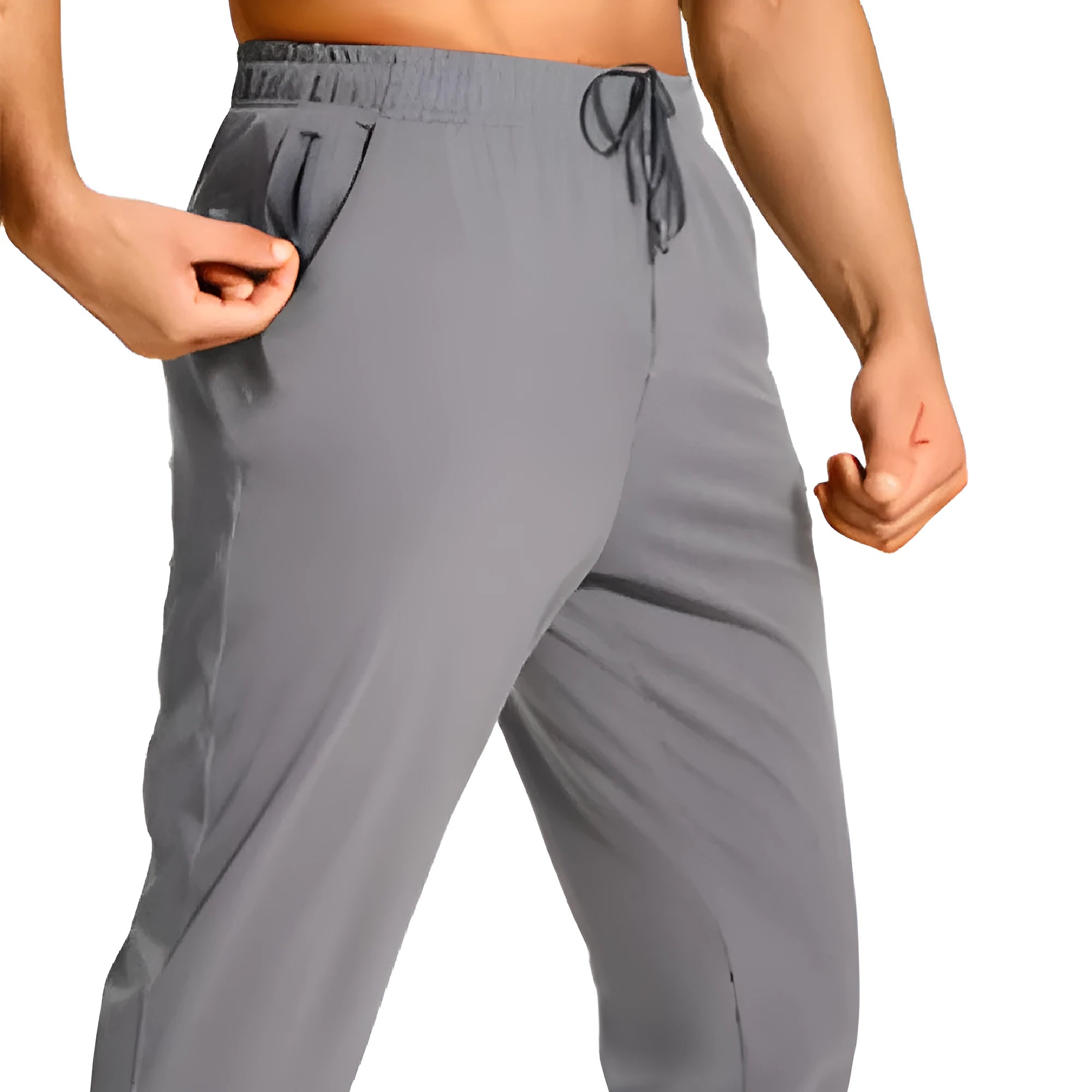 Men's loose casual polyester trousers in solid colour with relaxed fit for leisure wear