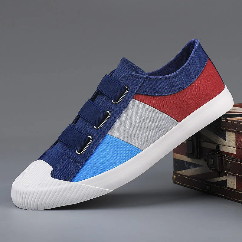 Men's low-top canvas sneakers with elastic band and rubber sole in beige colour