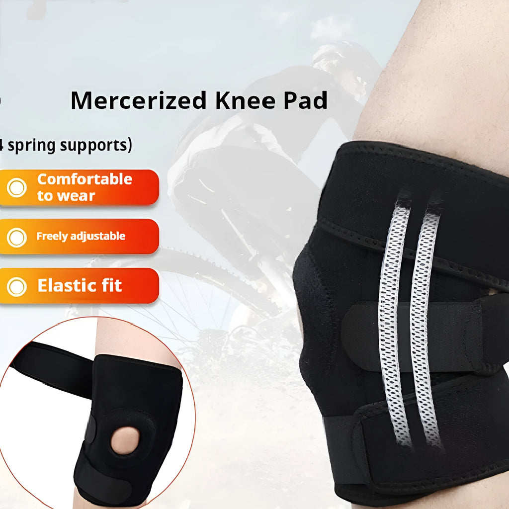 Sports knee pad with internal steel springs and nylon mercerised cloth exterior for running and basketball.