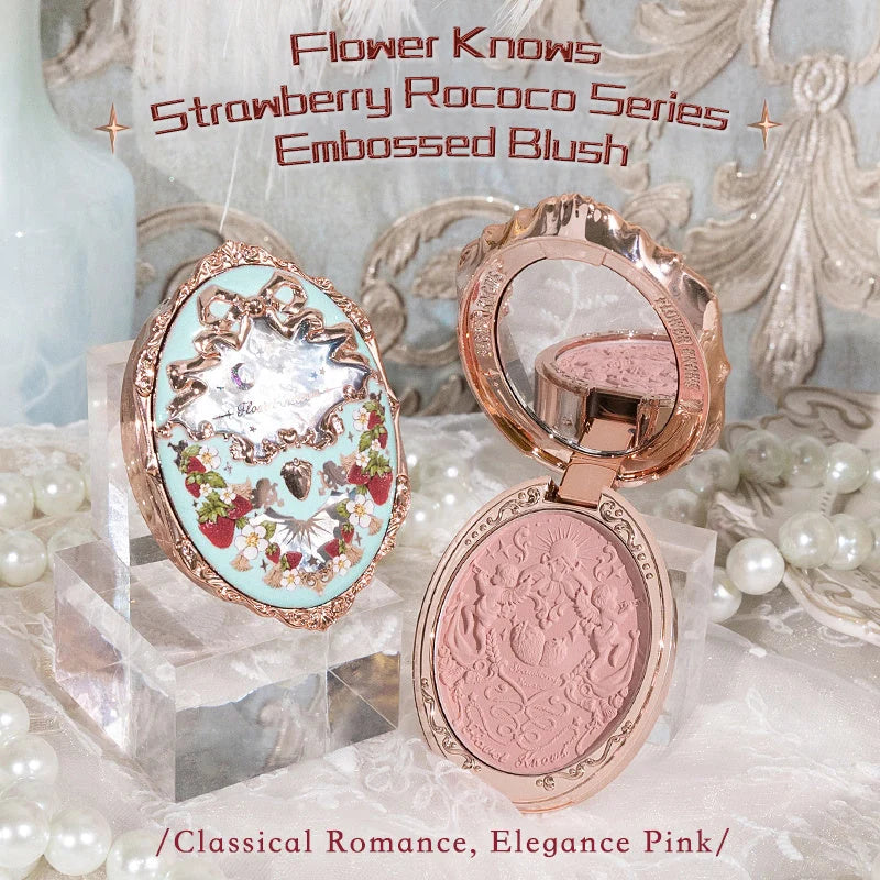 Flower Knows Strawberry Rococo Series Embossed Blush Velvet Matte Lip Glaze in vintage-inspired packaging