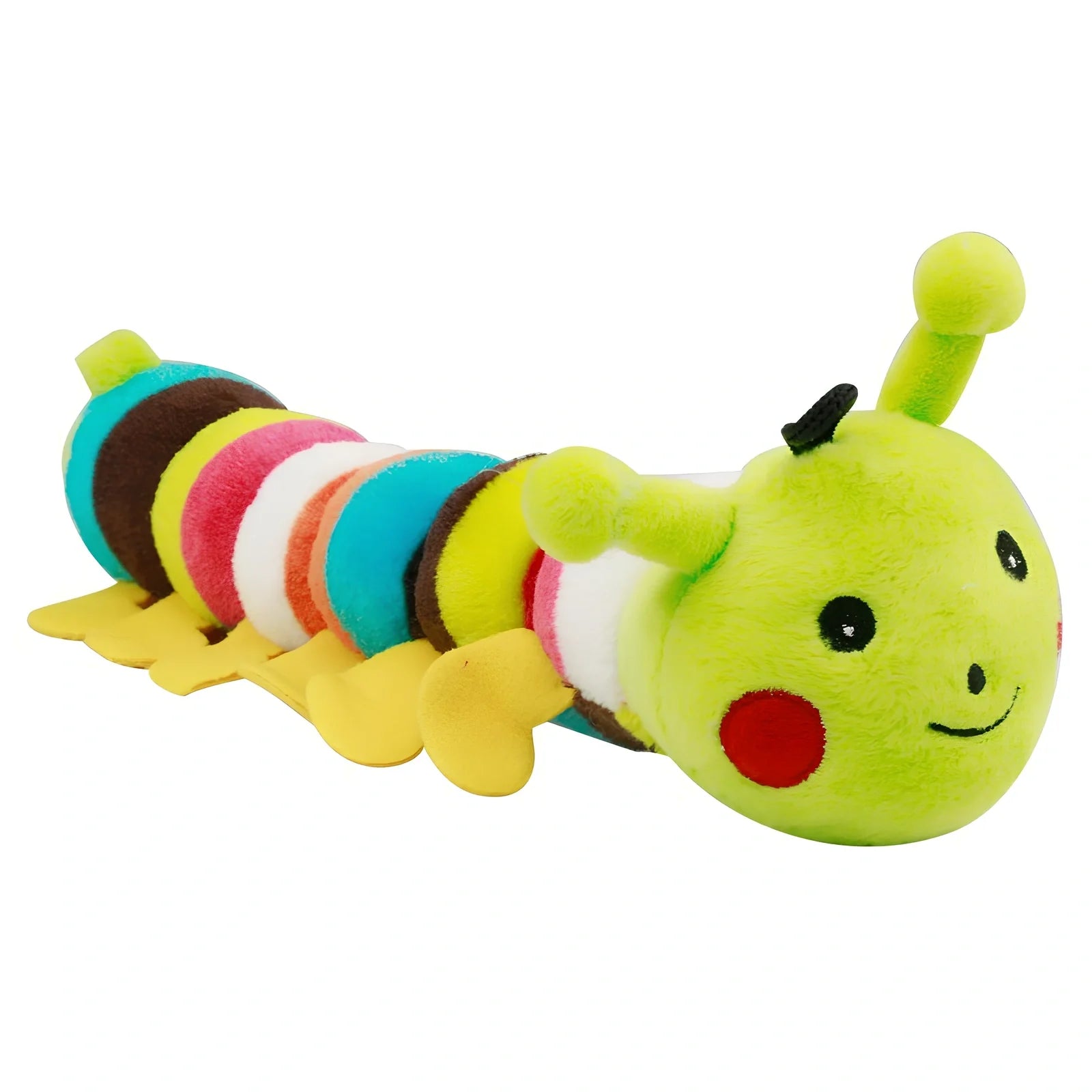 28cm green caterpillar sound toy with molar plush texture for dogs and cats, noil cloth exterior
