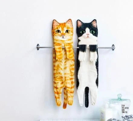 Long cat shape hand towels in various colors for bathroom and kitchen use