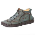 Men's brown leather high-top boots with lace-up front and flat rubber sole