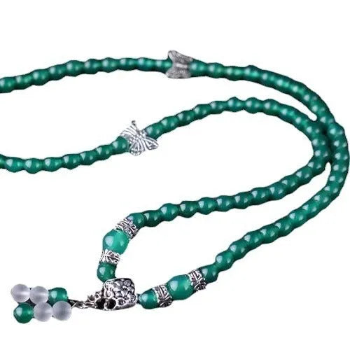 Natural green agate multi-layer bracelet with 6mm beads and three circles