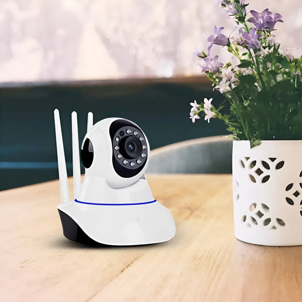White wireless dome security camera with a 3.6mm lens for indoor and outdoor HD monitoring.