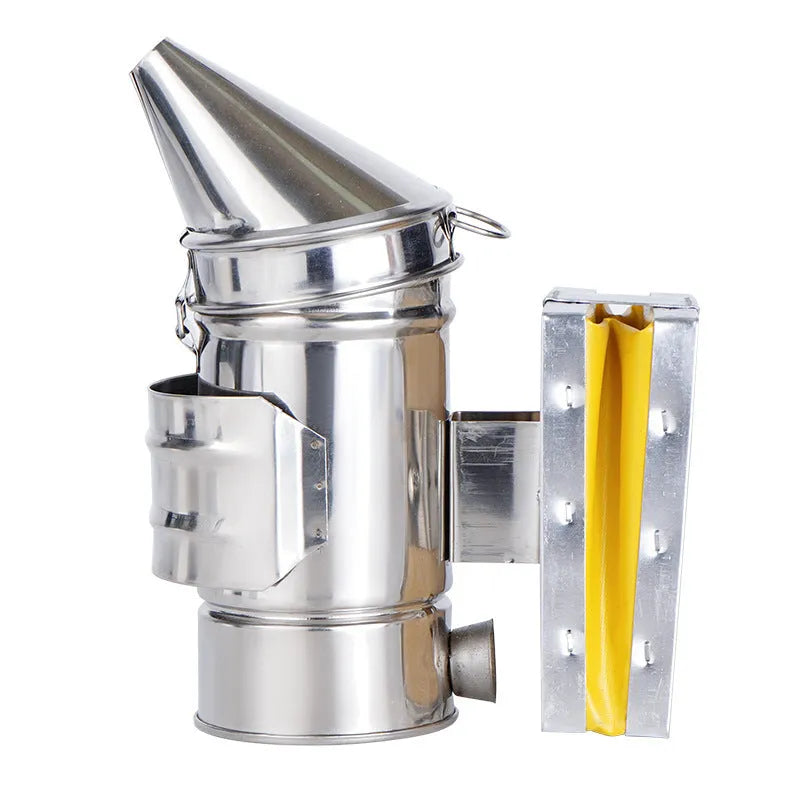 Stainless steel beekeeping smoker with leather bellow and nozzle, portable smoke sprayer for apiary use