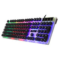 White waterproof gaming keyboard with RGB backlight showing 104 plastic keys and USB cable