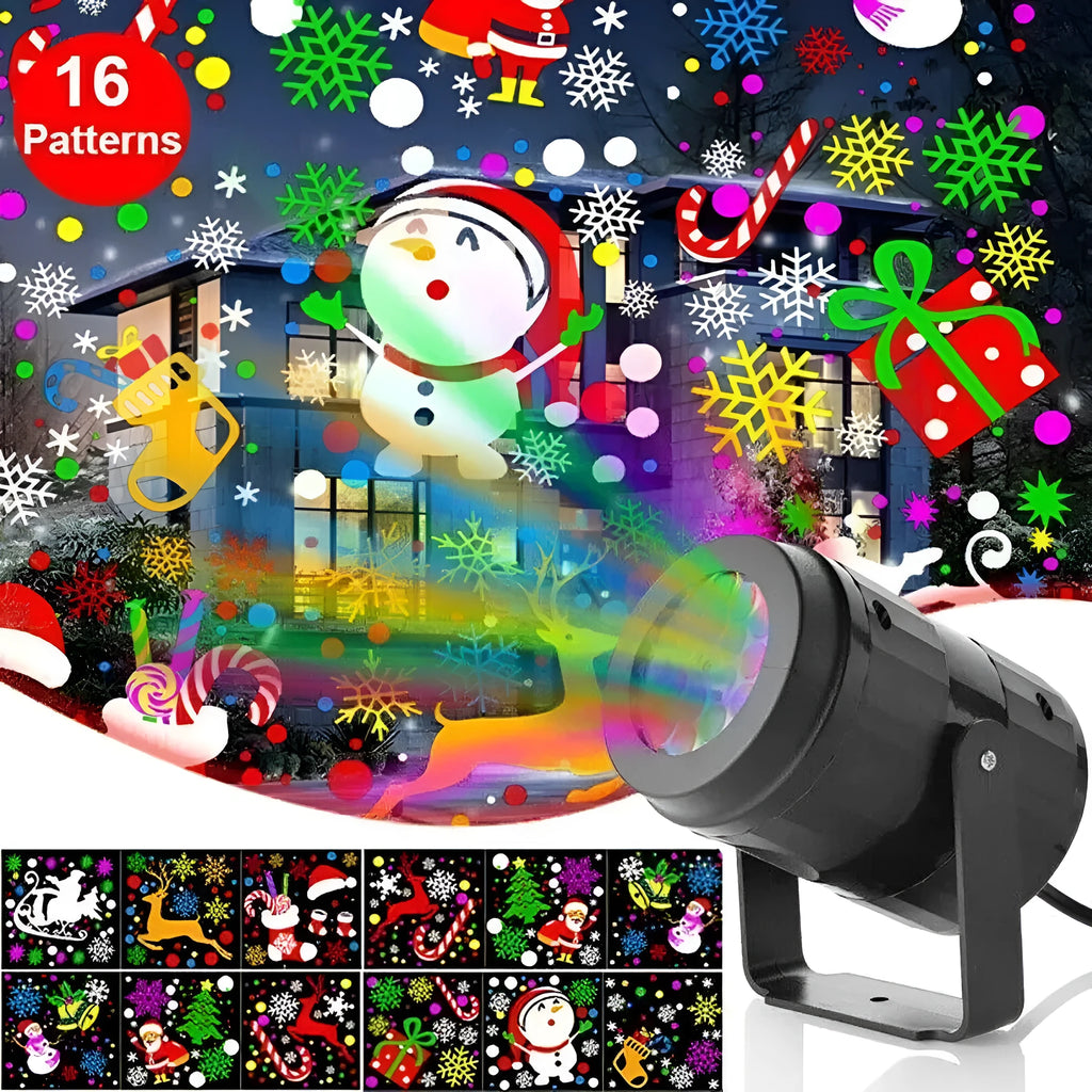 LED Christmas snowflake projection light projecting festive patterns onto wall for holiday decoration