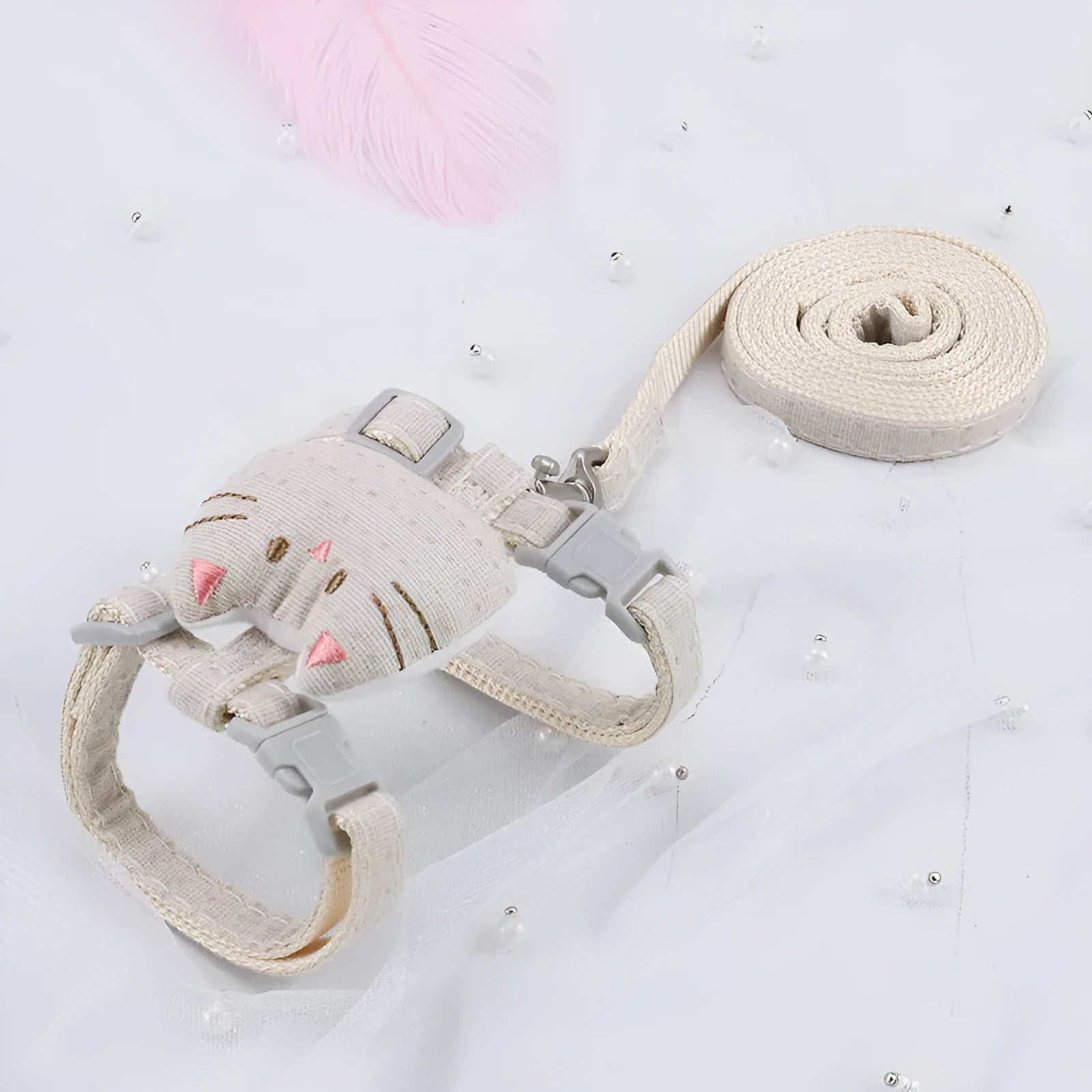 T-shaped cloth cat pulling rope in pink beige grey or cyan colours for cats under 8kg