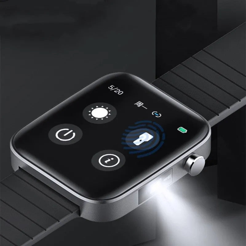 Black health monitoring smart bracelet showing blood pressure and temperature tracking on 1.54-inch screen