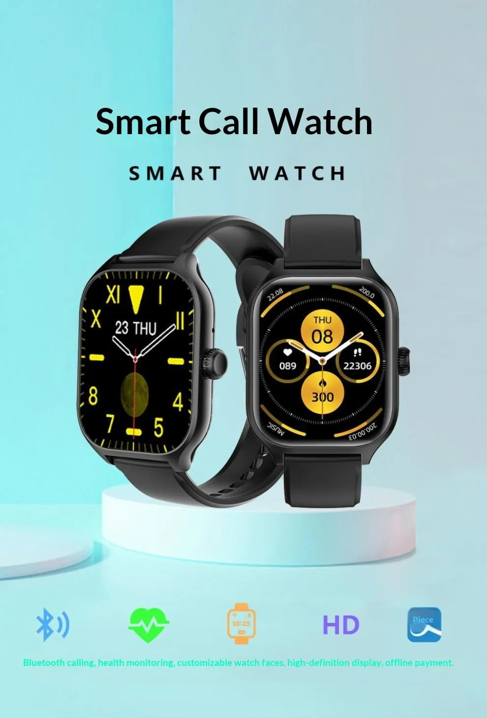 Smart watch with black steel strap displaying Bluetooth call and heart rate monitoring interface