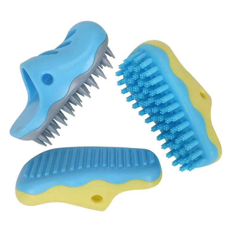 Dog bath massage brush in blue colour with TPR material and pointed toe design for pet grooming
