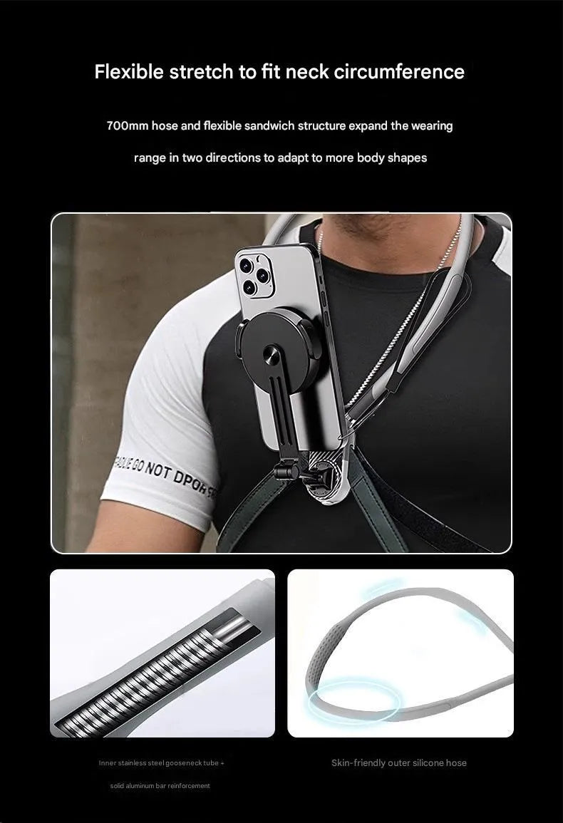 Magnetic neck strap mount for mobile live streaming with anti-shake for cycling photography