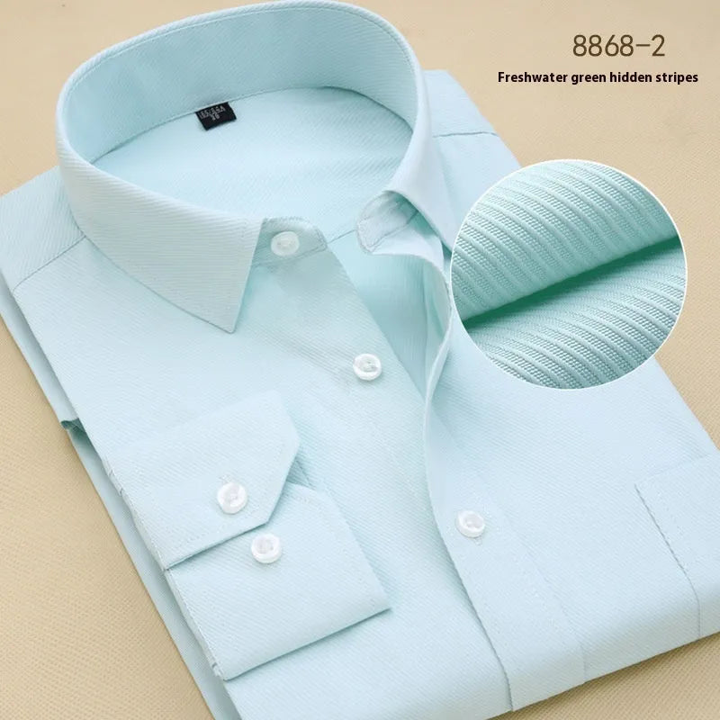 Men's black slim fit long sleeve business shirt in a cardigan style made from cotton.