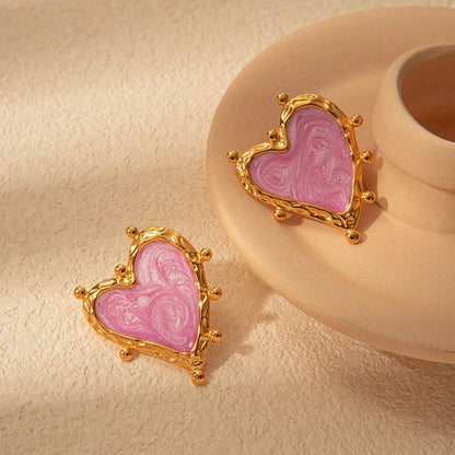 Sweet Magic Purple Love stainless steel heart ear studs in pink