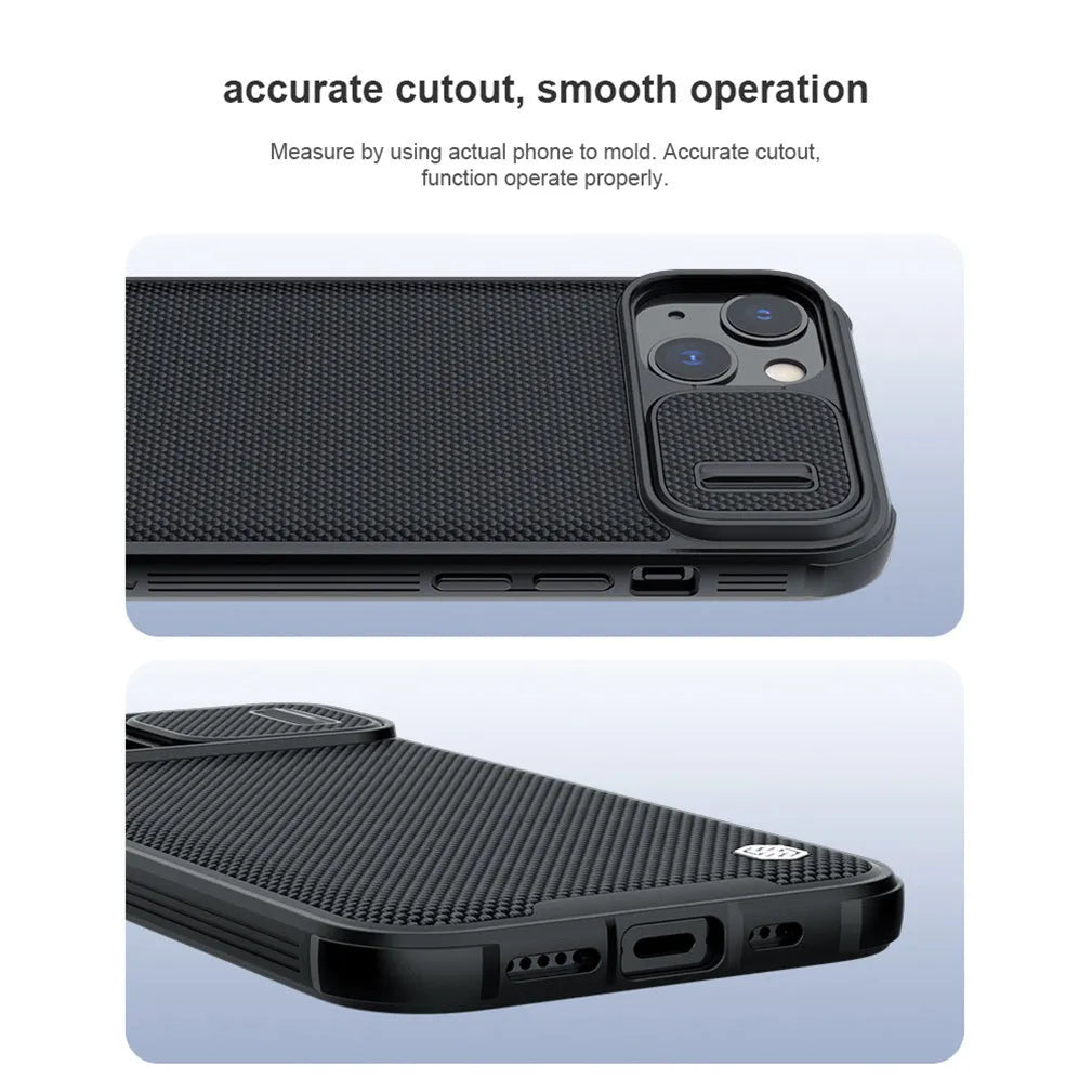Black textured UniPro PC and TPU protective phone case for Apple iPhone 13 models.