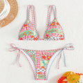 Women's lace-up front, backless swimsuit bikini set in the pictured colour.