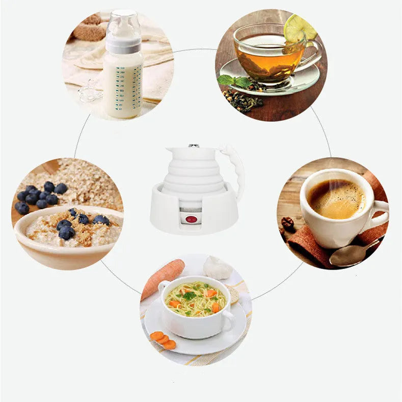 Car folding electric heating kettle 12V portable with silicone body and cup holder