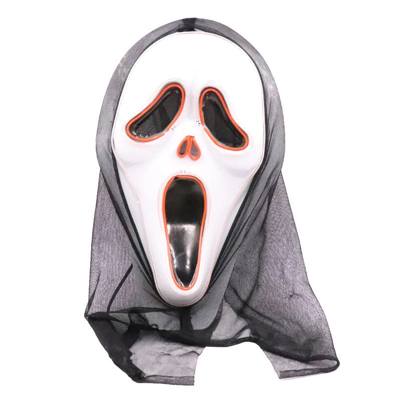 Halloween Scary Skull LED Glowing Screaming Mask with white shell and ice blue lighting