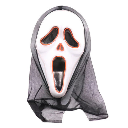 Halloween Scary Skull LED Glowing Screaming Mask with white shell and ice blue lighting