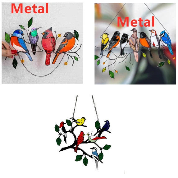 Handcrafted small bird painted window decoration with vibrant colours, perfect for home decor